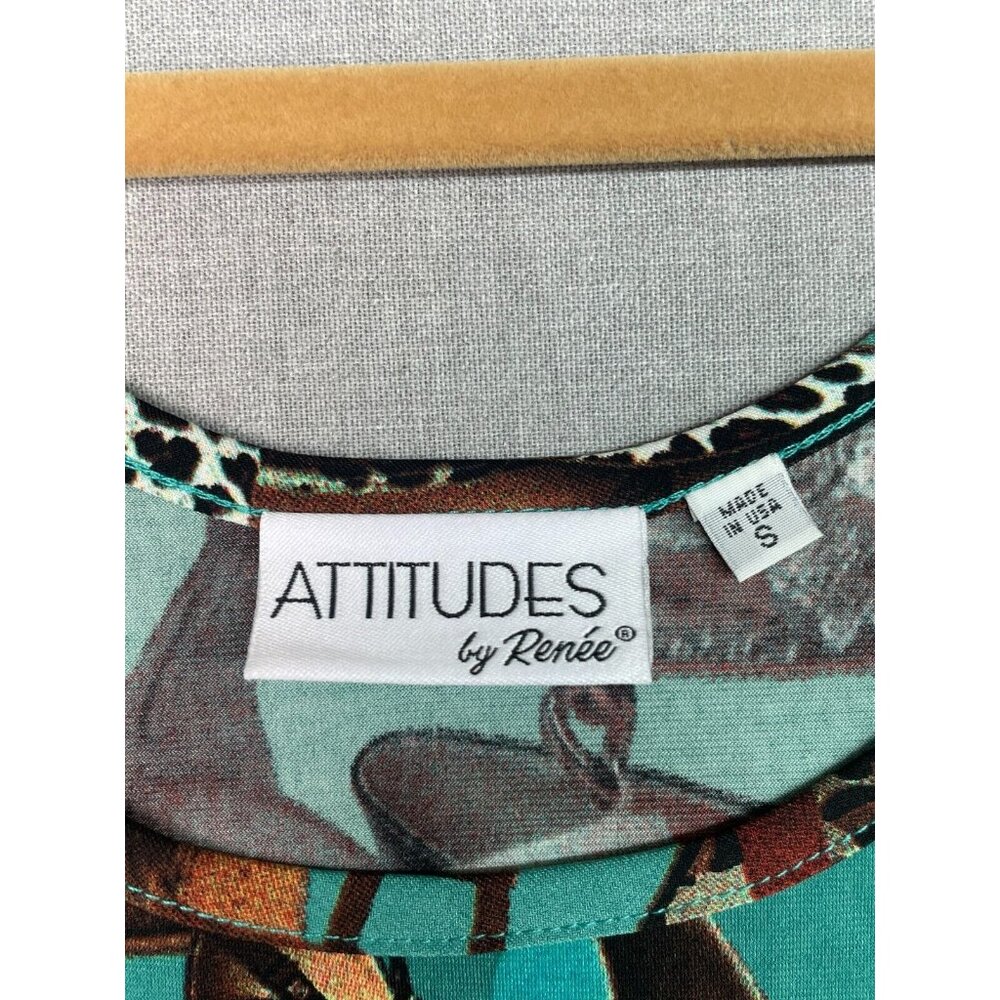 Attitudes by Renee Women's Multicolored Stiletto Print Scoop Neck Blouse S USED - Picture 2 of 5